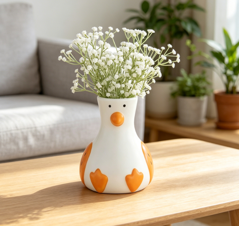 Ceramic Goose Vase, White Modern Vase, Unique Goose-Shaped Design, Beautiful Desktop Decoration, Trendy Art Flower Pot Stand, Suitable for Flowers, Home/Office Shelf Decoration