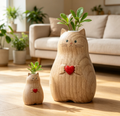 Wooden cat-shaped vase, Brown